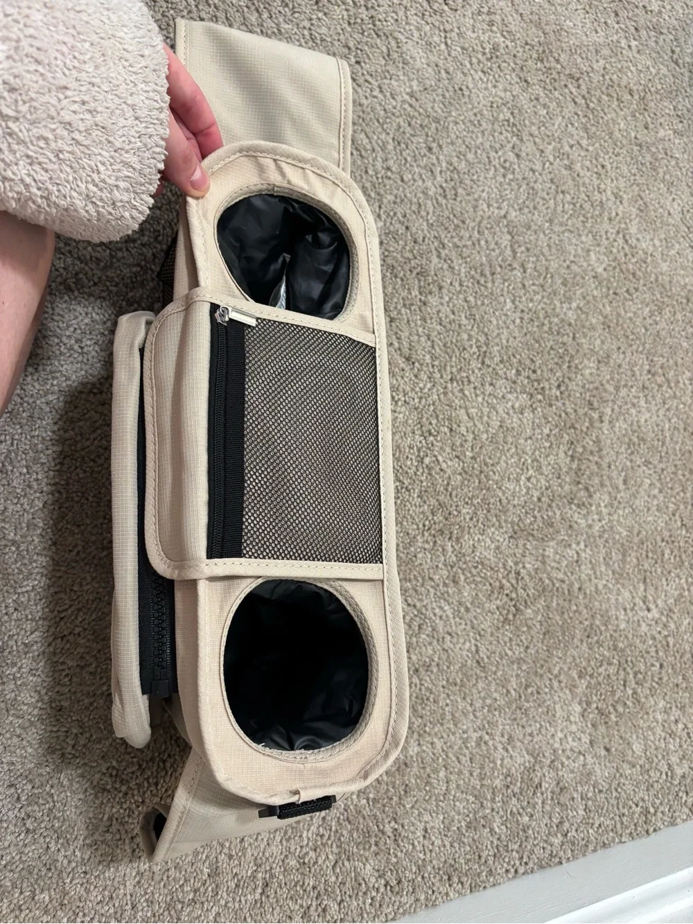 Momcozy Beige Stroller Organizer with Multiple Pockets and Insulated Holders